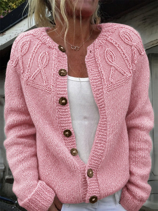 Kvinnors bröstcancer medvetenhet Rosa Ribbon Yoke Skriv ut mysig Cardigan