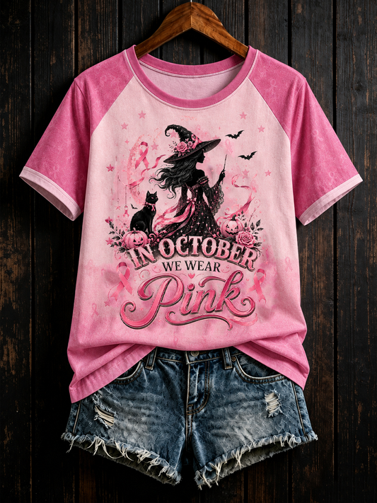 Kvinnor i oktober bär vi rosa runt hals kort ärm T-shirt
