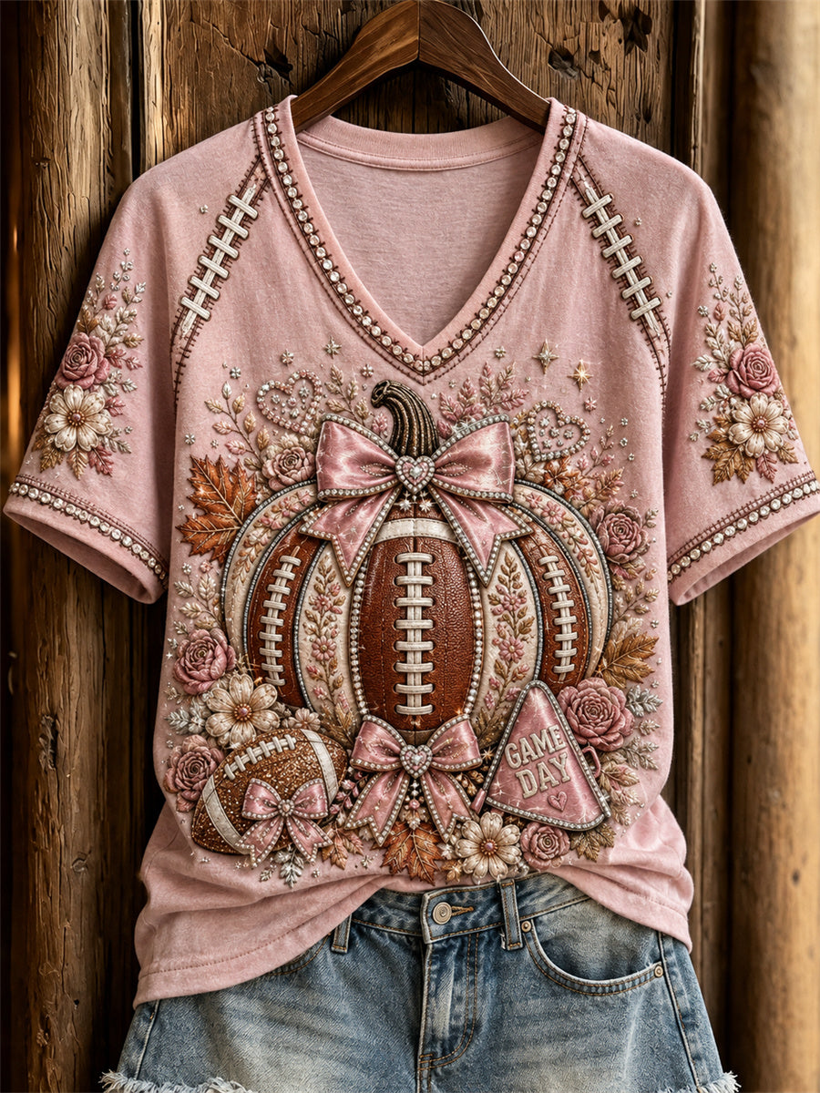 Kvinnors fotboll Inspirerad rosa pumpa Floral Skriv ut kortärmad T-shirt