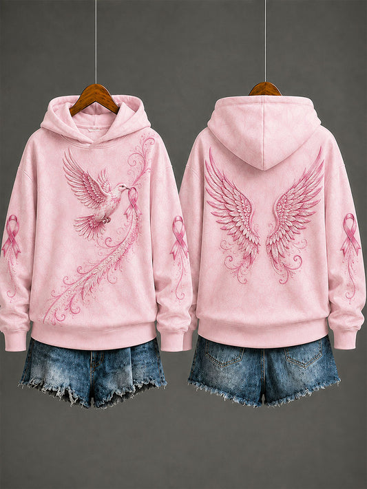 Kvinnors Duva Print Bröstcancer Förebyggande regelbunden Sweatshirt