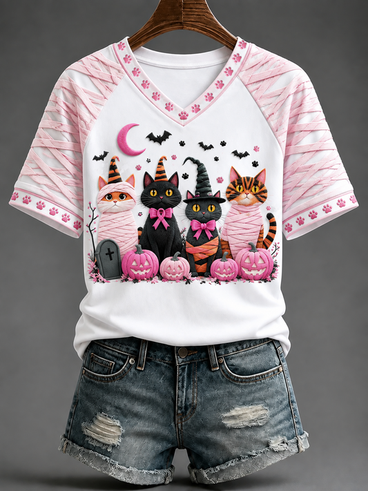 Kvinnlig bröstcancer V-ringning axellös kortärmad t-shirt