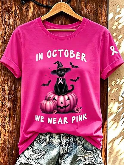 Kvinnors i oktober bär vi rosa Short-T-shirt