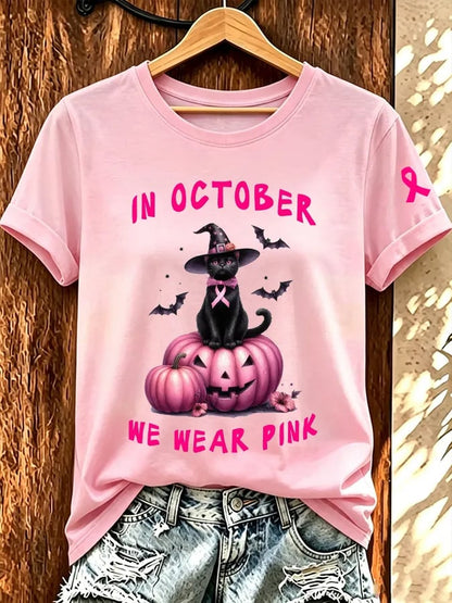 Kvinnors i oktober bär vi rosa Short-T-shirt
