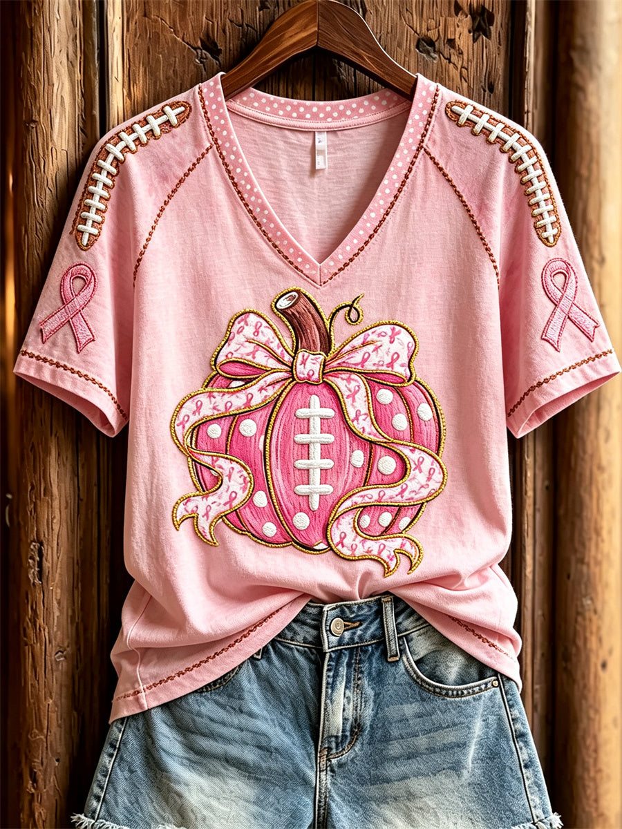 Kvinnors fotboll Inspirerad rosa bröstcancer pumpa Floral Skriv ut kortärmad T-shirt
