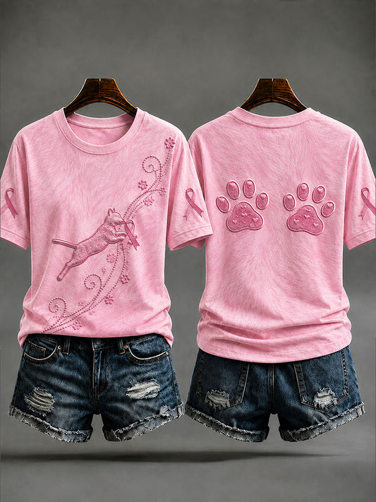Kvinnors katt Skriv ut bröstcancer förebyggande T-shirta