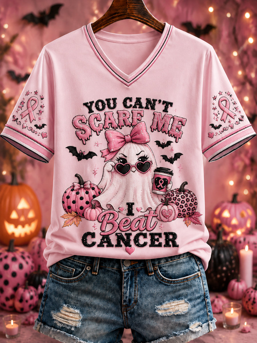 Kvinnors "Du kan inte skrämma mig jag slår CANCER" Tryckt V-hals T-shirt
