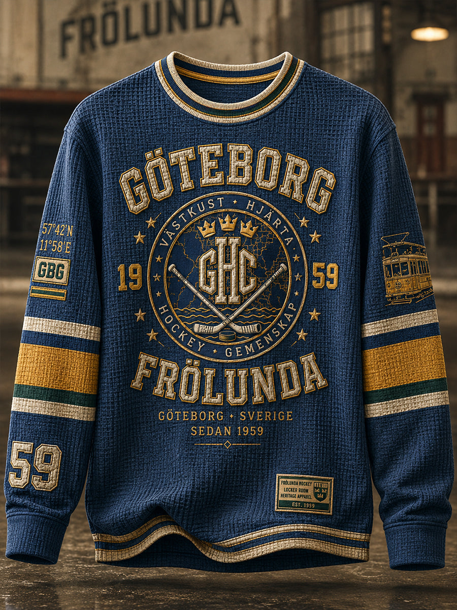 Herr 1944 Göteborg Hockeyarv Våffelmönstrad Waffle T-shirt med lång ärm