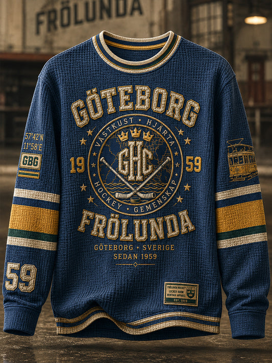Herr 1944 Göteborg Hockeyarv Våffelmönstrad Waffle T-shirt med lång ärm