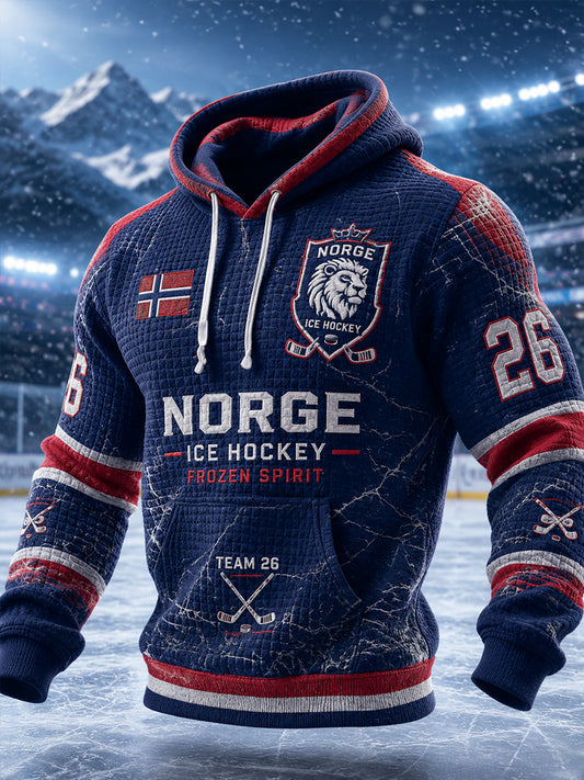 Herrlig jakke i vaffelstrikk med lange ermer og ishockeymotiv