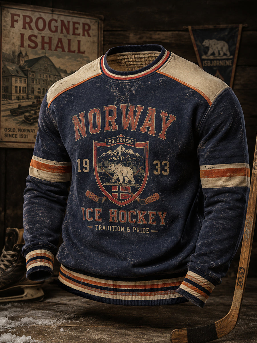 Herrers norsk ishockeygenser med rund hals