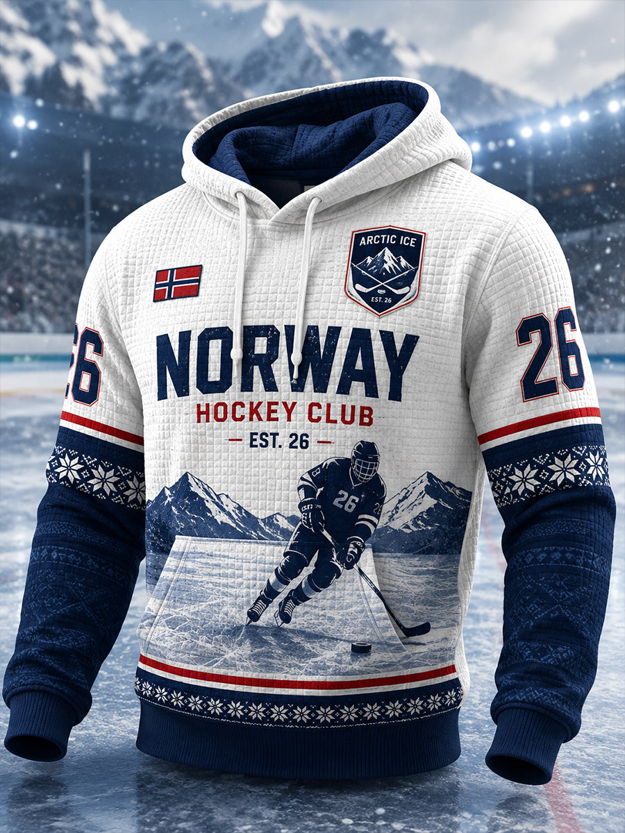 Herrlig jakke i vaffelstrikk med lange ermer og ishockeymotiv