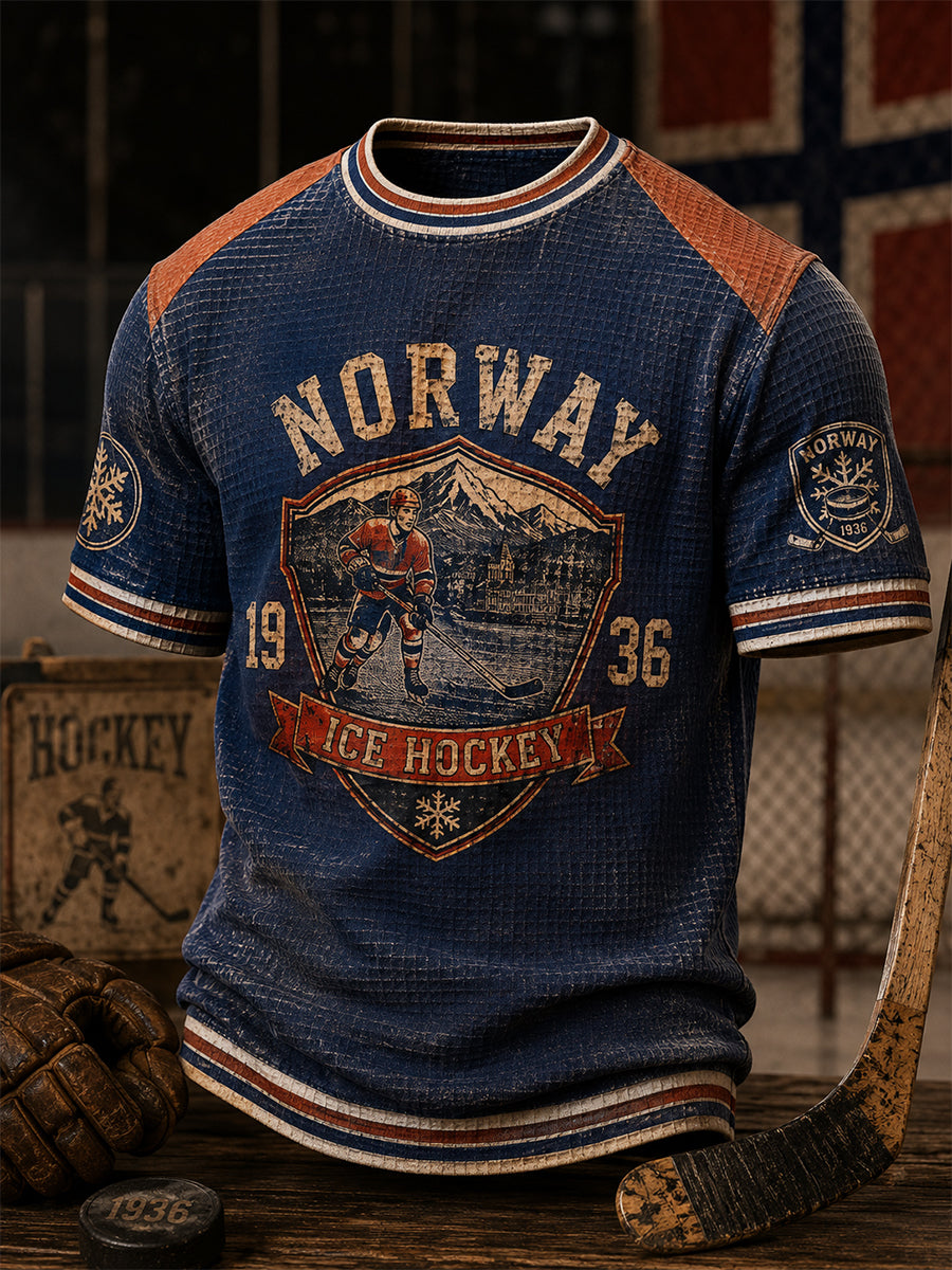 Kvotetisk kortermet topp for menn i norsk ishockeystil