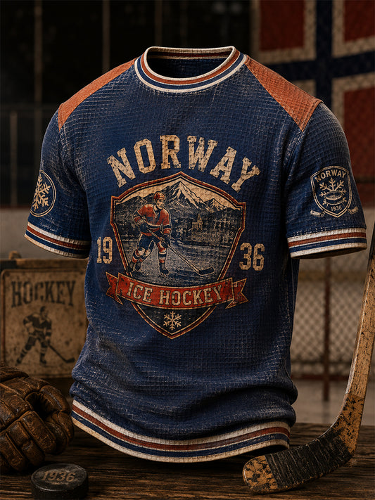 Kvotetisk kortermet topp for menn i norsk ishockeystil