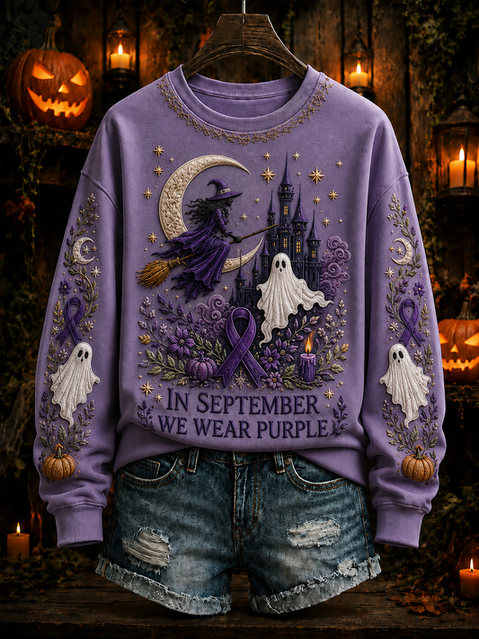 Kvinnors I september bär vi lila vanlig sweatshirt