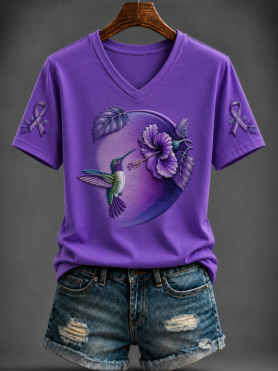 Kvinnor Alzheimers sjukdom Lila konsttryckt V-hals T-shirt