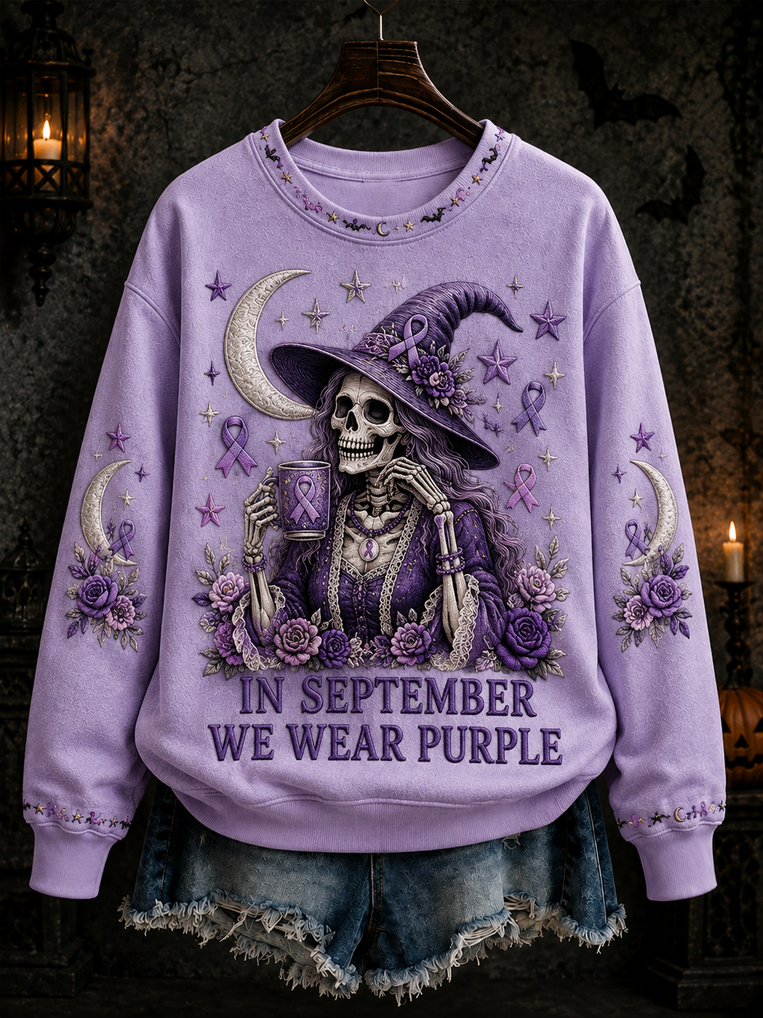 Kvinnors I september bär vi lila vanlig sweatshirt