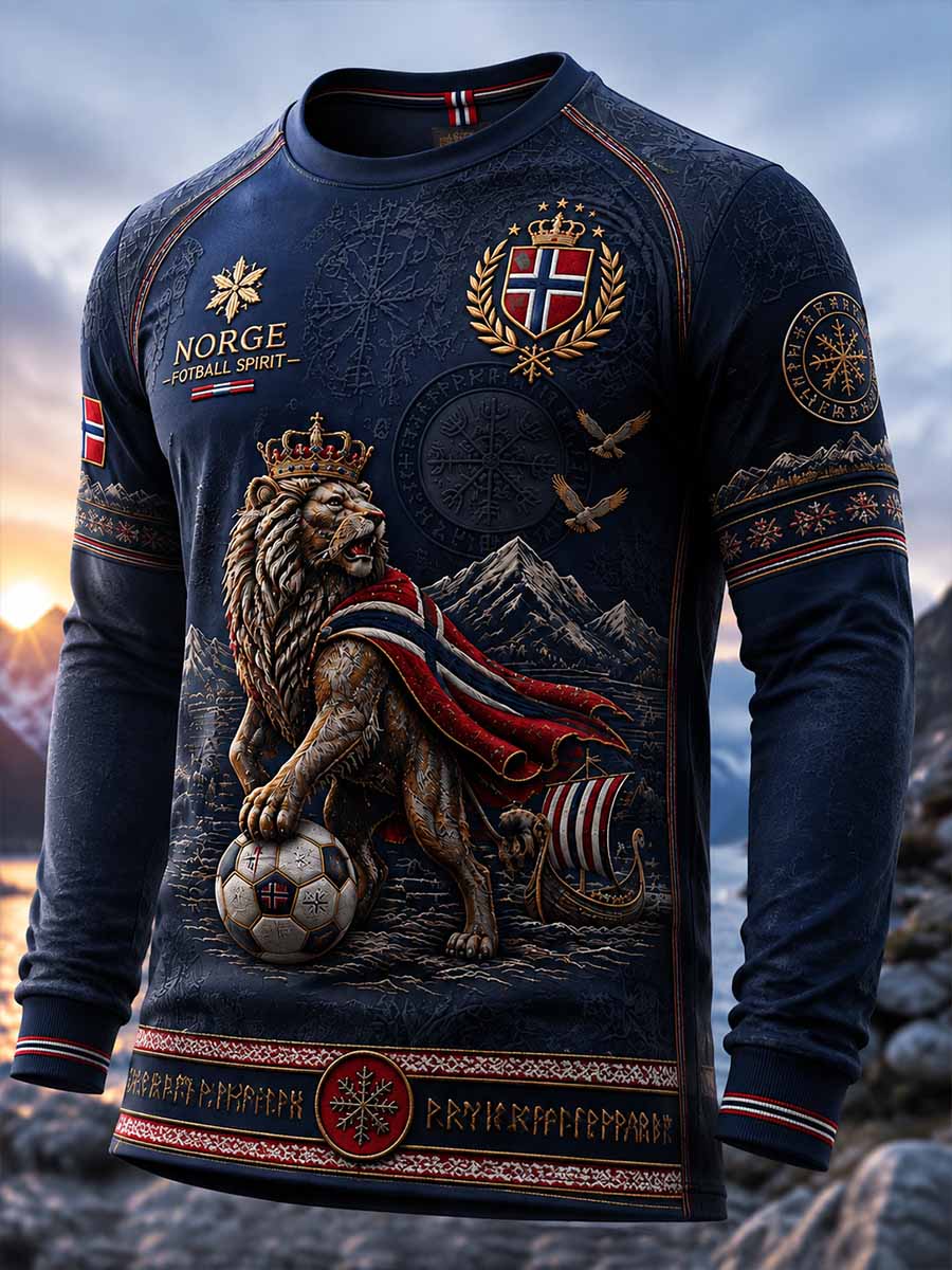 Herre-Norgeslagets fotballtrykk langærmet sweatshirt