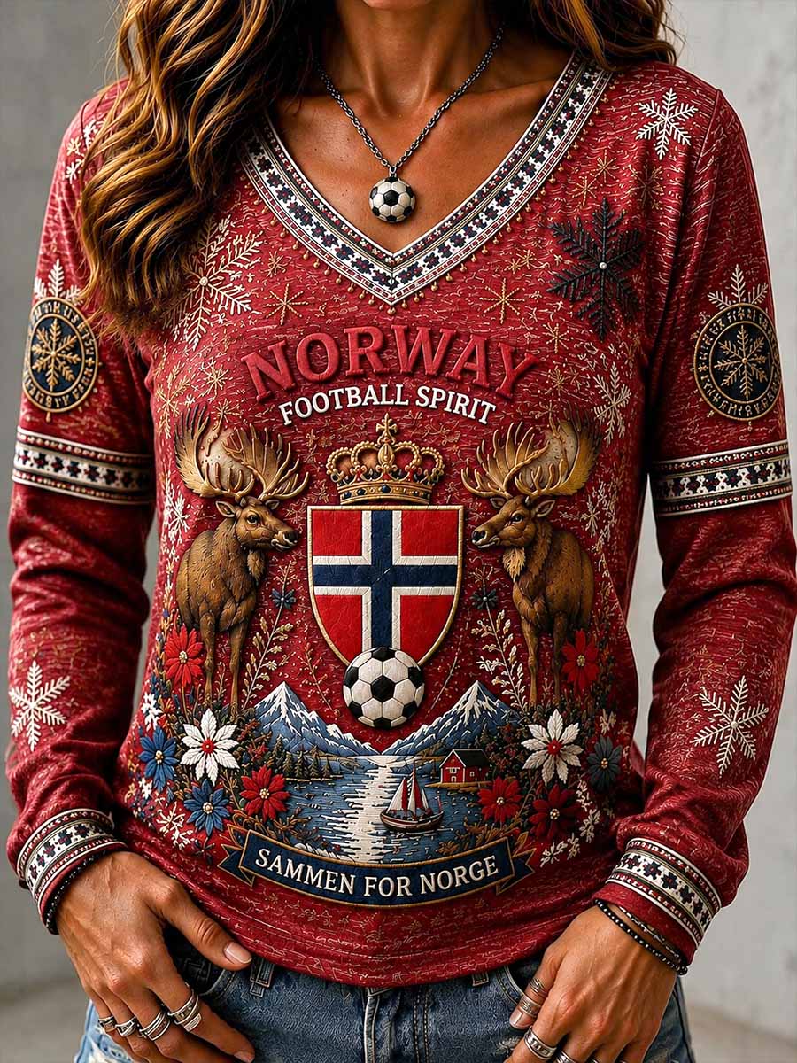 Damefotballgenser med Norgeslaget og lang erme