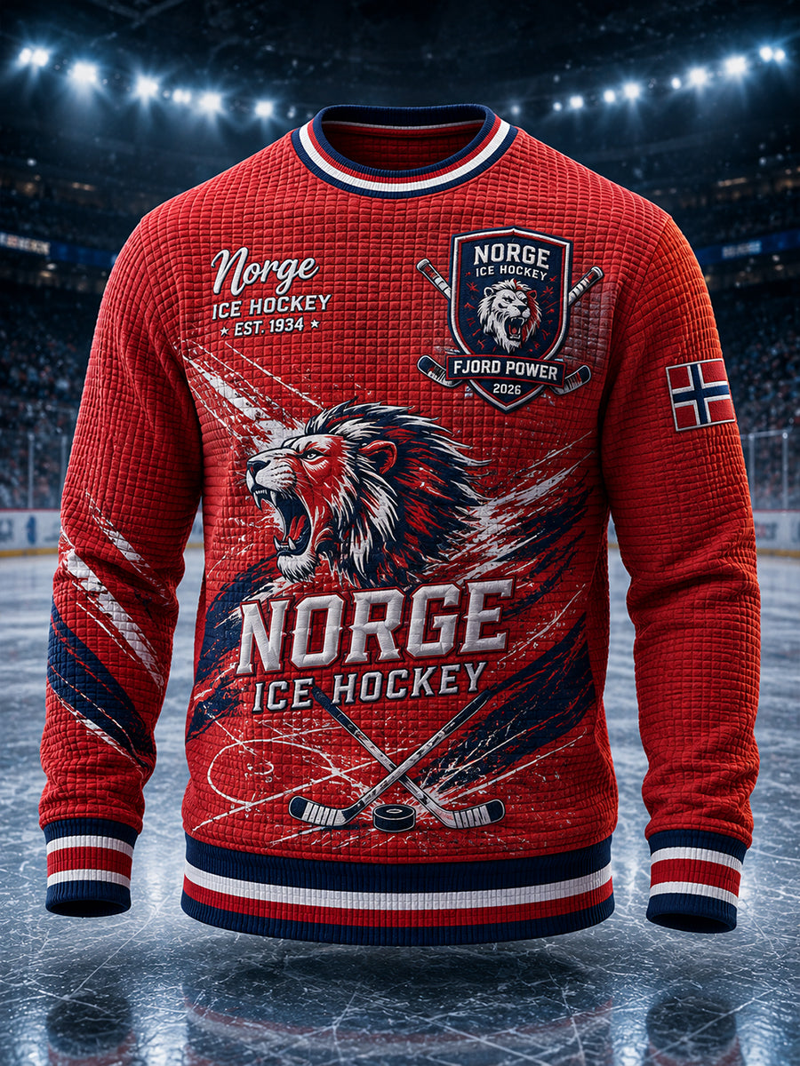 Menns vaffelstritter med langærme topp med hockey-tema print