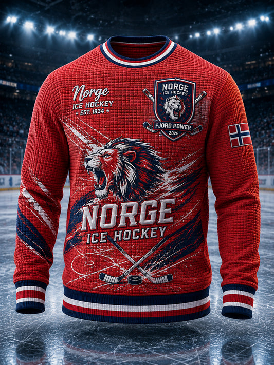 Menns vaffelstritter med langærme topp med hockey-tema print