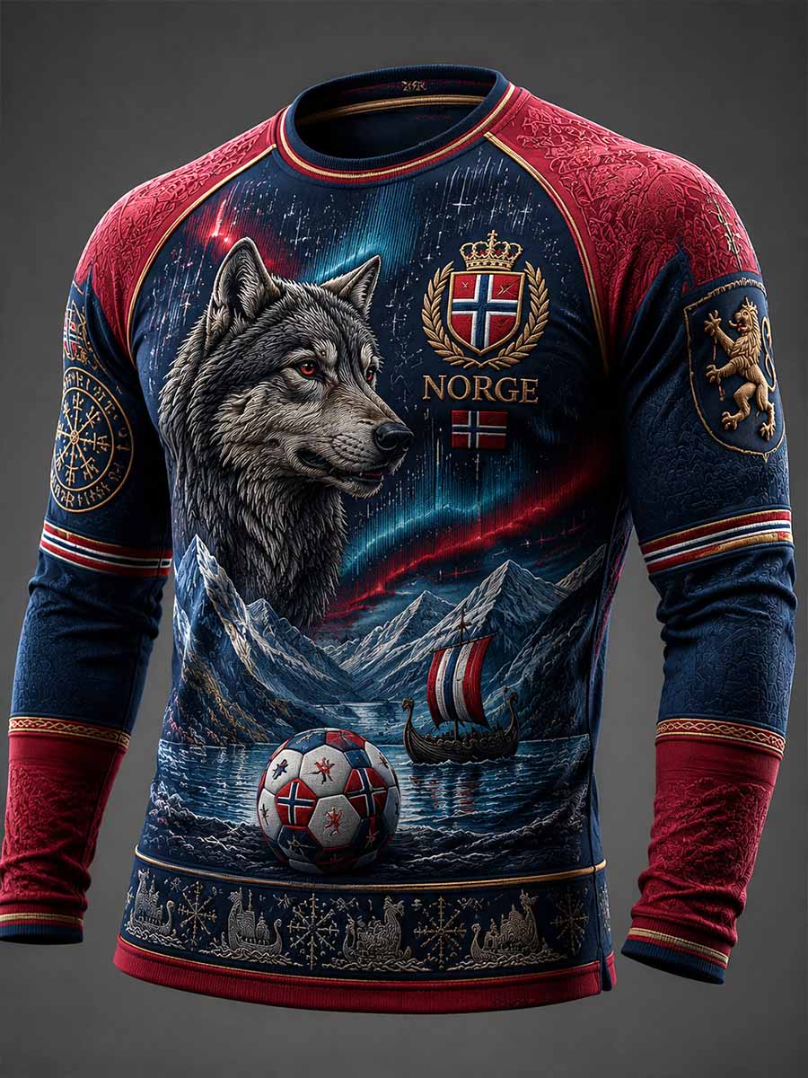 Herre-Norgeslagets fotballtrykk langærmet sweatshirt