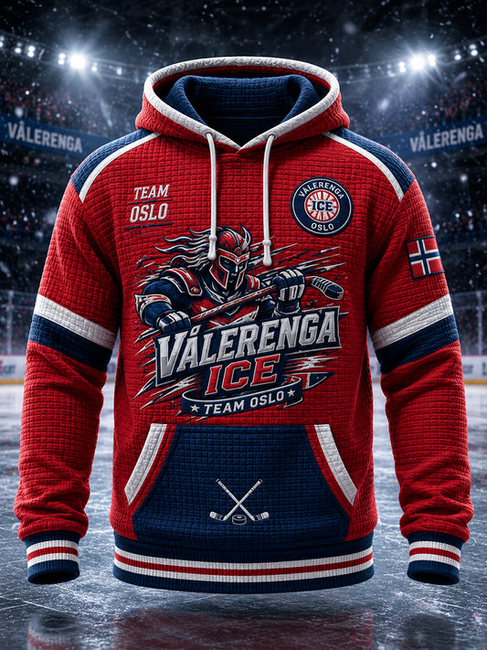 Herrlig jakke i vaffelstrikk med lange ermer og ishockeymotiv
