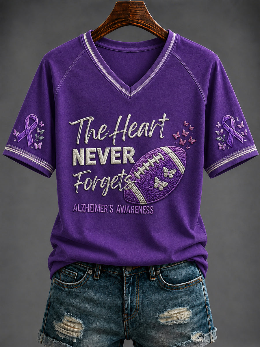 Kvinnors Alzheimersjukdom Tryckt T-shirt med V-ringning