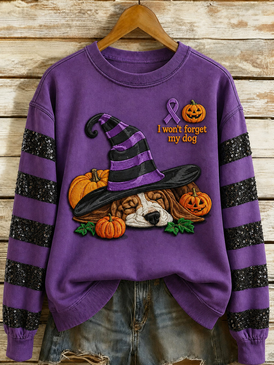 Kvinnors hund halloween Alzheimers tryckt rund hals långärmad tröj
