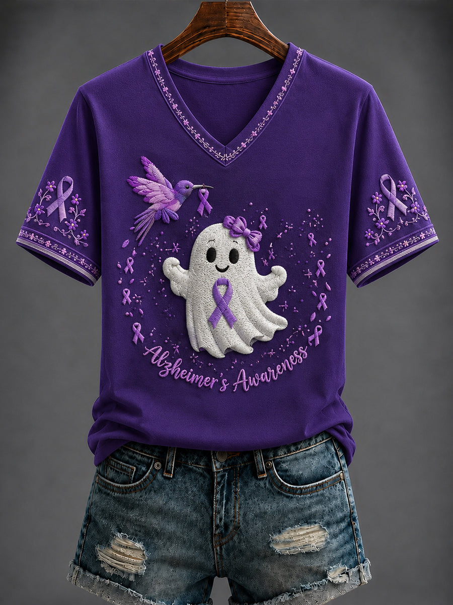 Kvinnlig Alzheimersjukdom Halloween V-ringad T-shirt med tryck