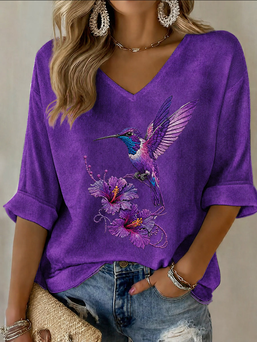 Kvinnors lila konst Print Casual T-shirt