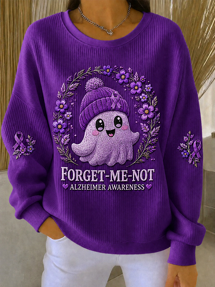 Kvinnors Forget-Me-Inte Lila Floral & Söt Spöke Print Alzheimers medvetenhet Support Sweatshir t