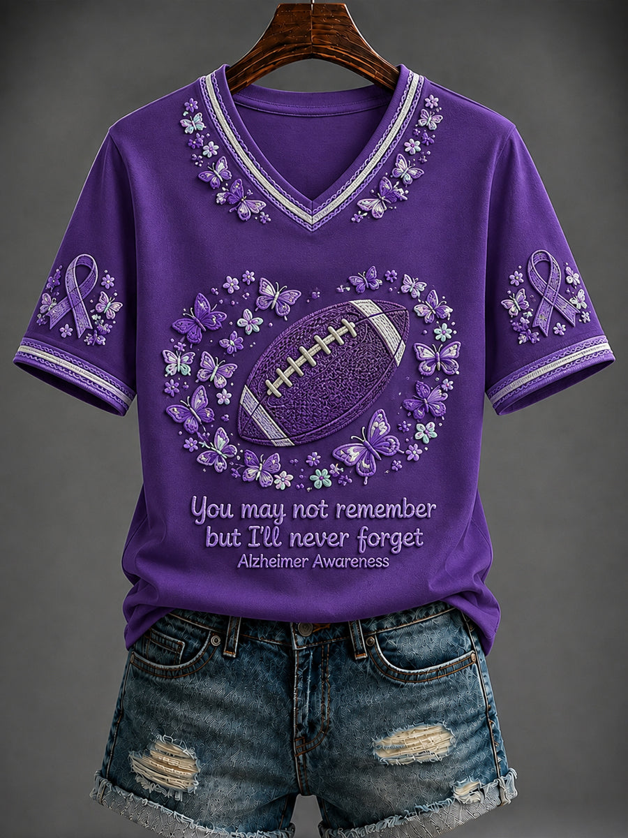 Kvinnors Alzheimersjukdom Tryckt T-shirt med V-ringning