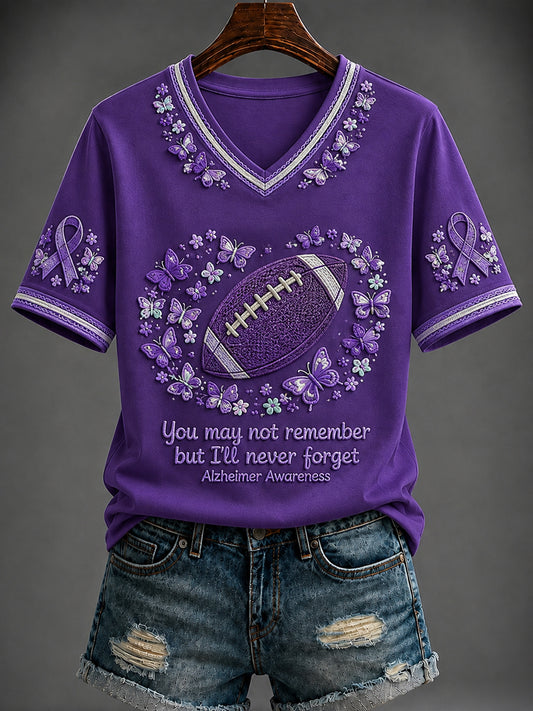 Kvinnors Alzheimersjukdom Tryckt T-shirt med V-ringning