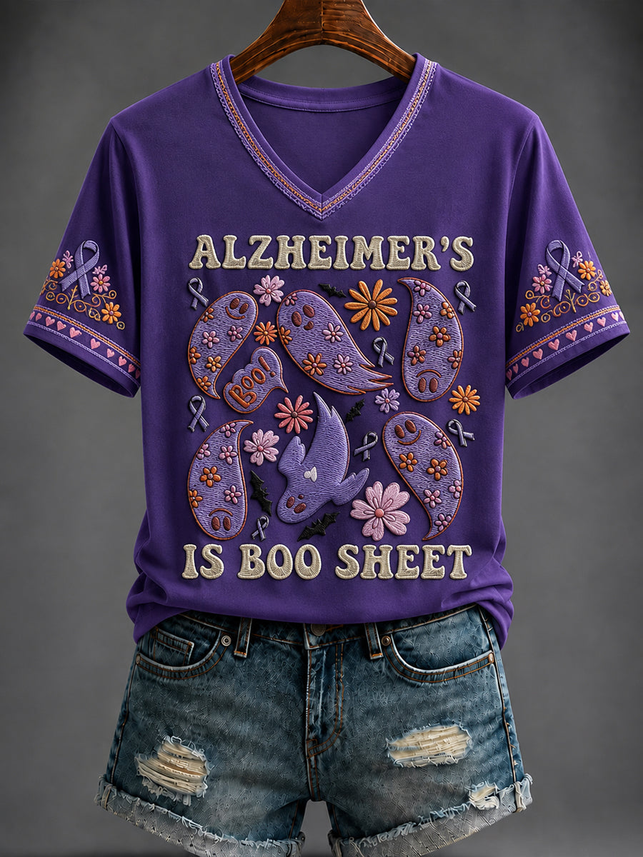 Kvinnlig Alzheimersjukdom Halloween V-ringad T-shirt med tryck