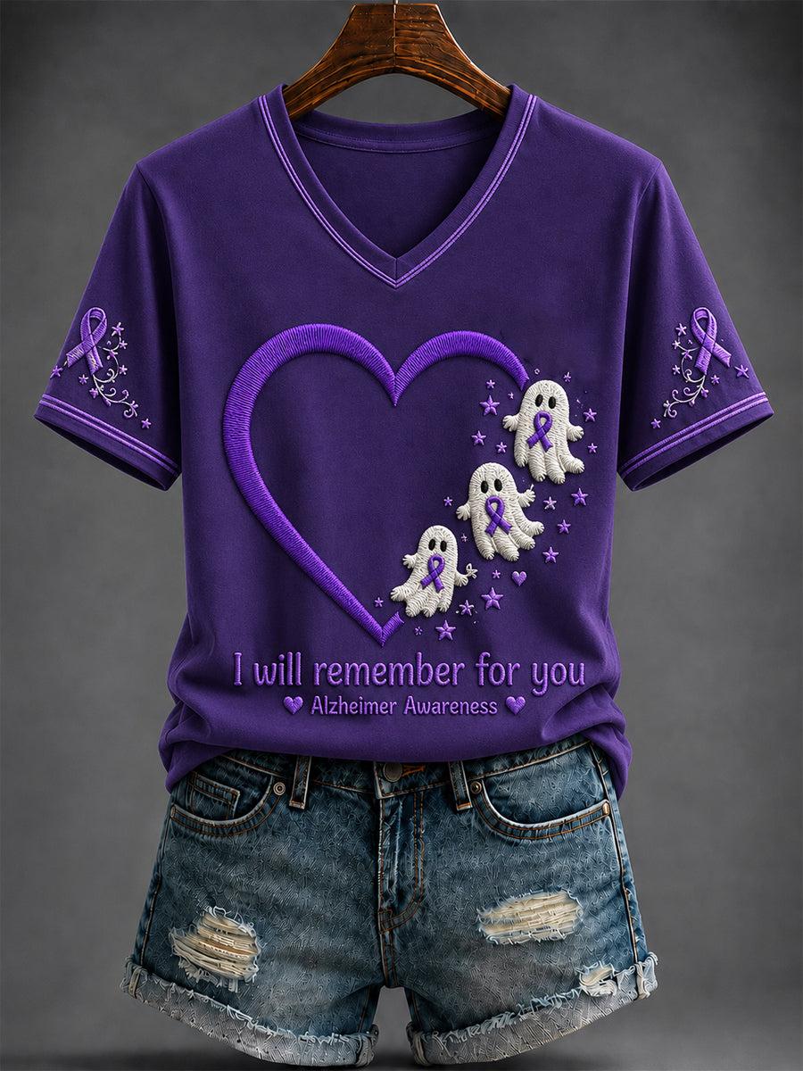 Kvinnlig Alzheimersjukdom Halloween V-ringad T-shirt med tryck