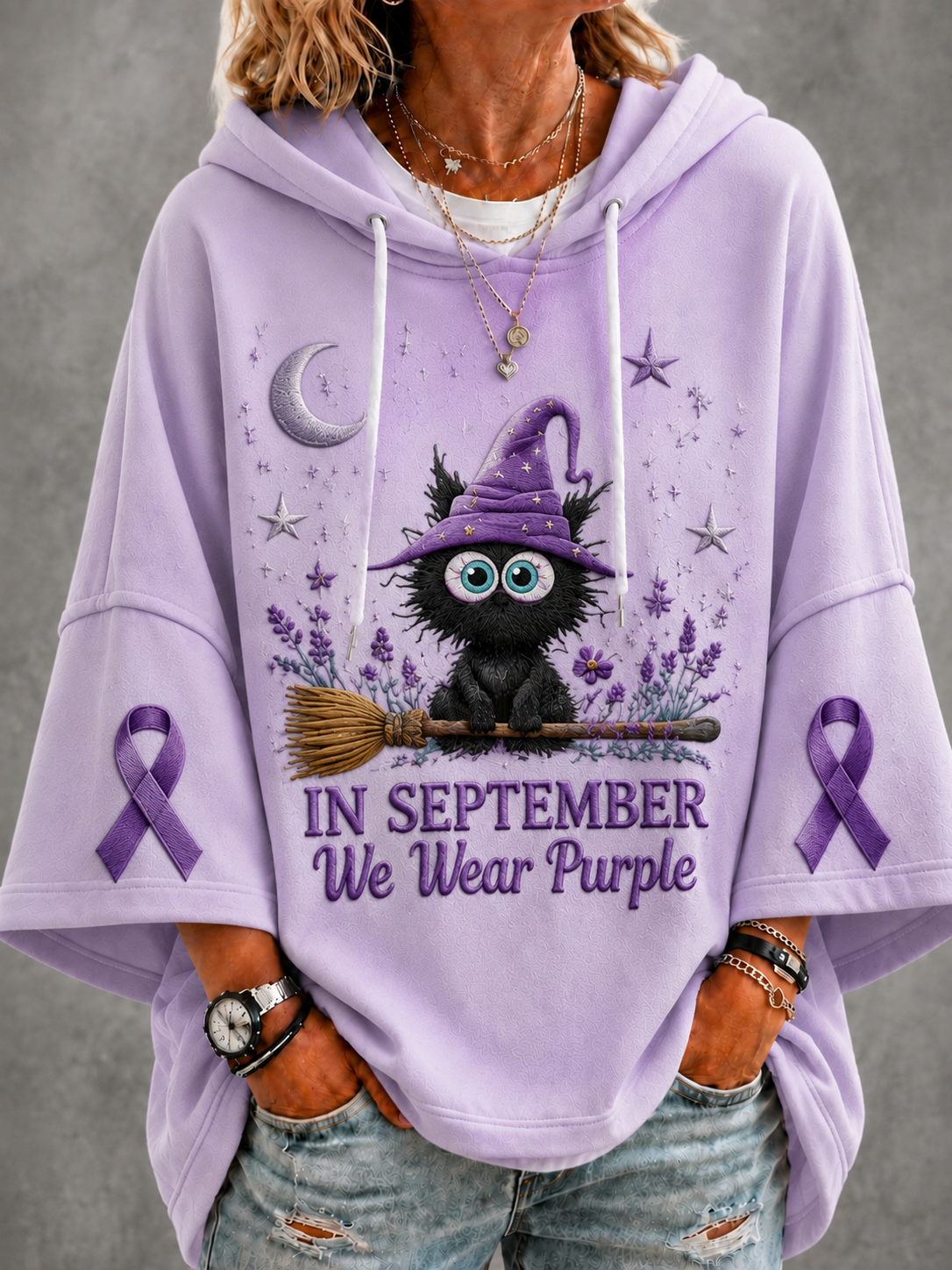 Kvinnors septemberklädsel – lila kortärmad hoodie