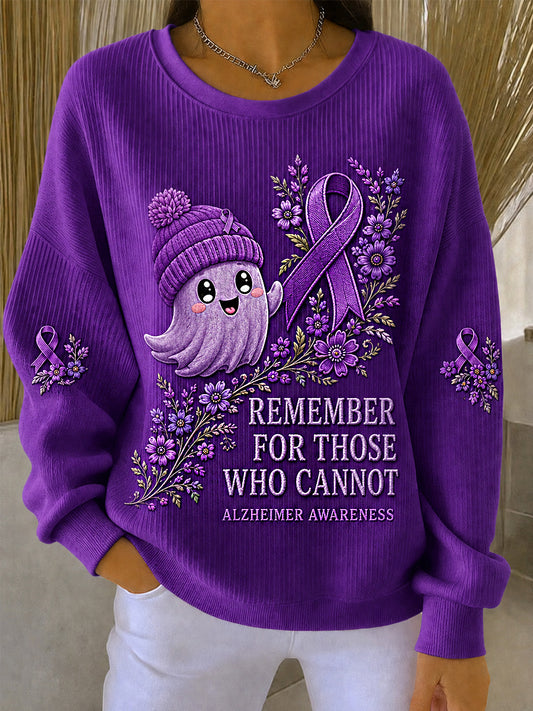 Kvinnors minns för dem som inte kan lila blommor & söt spöke Skriv ut Alzheimers medvetenhet Support Sweatshir. t