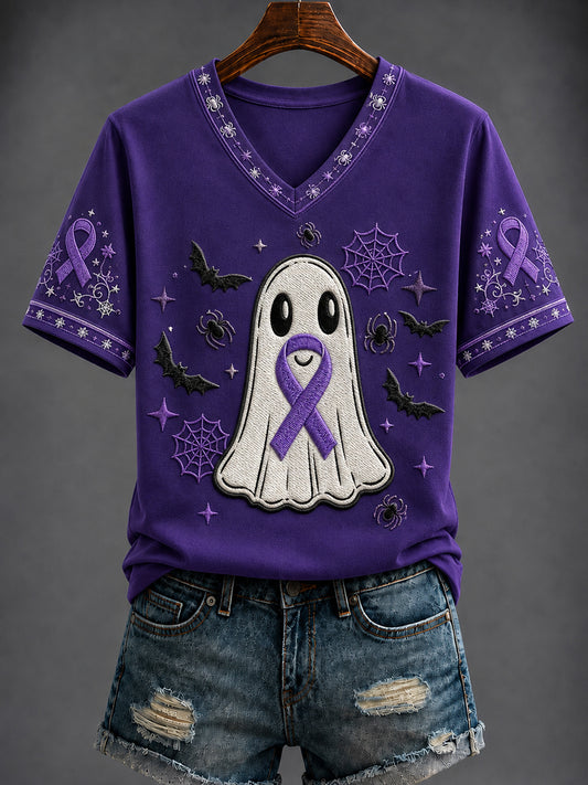 Kvinnor Alzheimers sjukdom Halloween Tryckt V-hals T-shirt