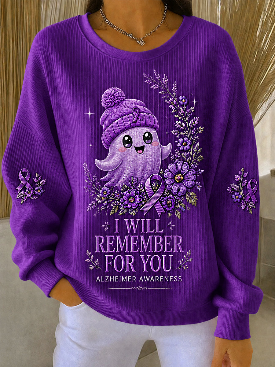 Kvinnor jag kommer ihåg för dig lila blommor & söt spöke Print Alzheimers medvetenhet Support Sweatshirt