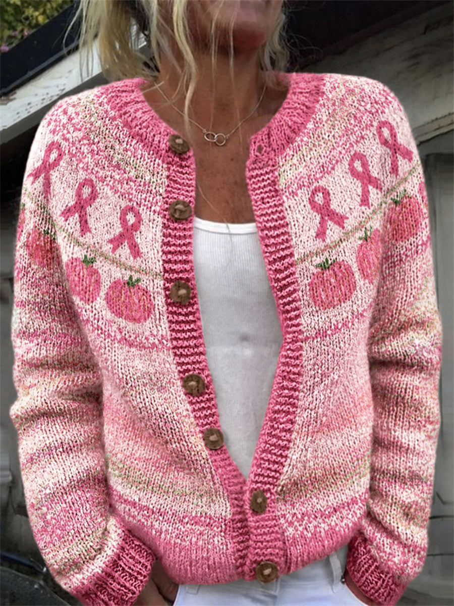 Kvinnors Vintage rosa pumpor & Rosa Ribbon joke mönster Skriv ut Cardigan