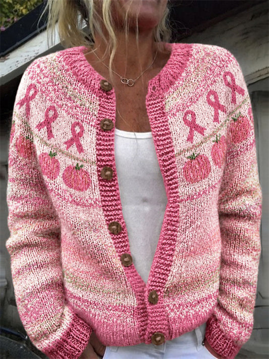 Kvinnors Vintage rosa pumpor & Rosa Ribbon joke mönster Skriv ut Cardigan