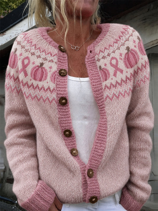 Kvinnors Vintage rosa pumpor & Rosa Ribbon joke Isle Mönster Skriv ut Cardigan
