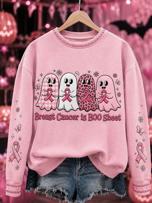 Kvinnors “Breastcancer är BOO Sheet” Skriv ut tröjar