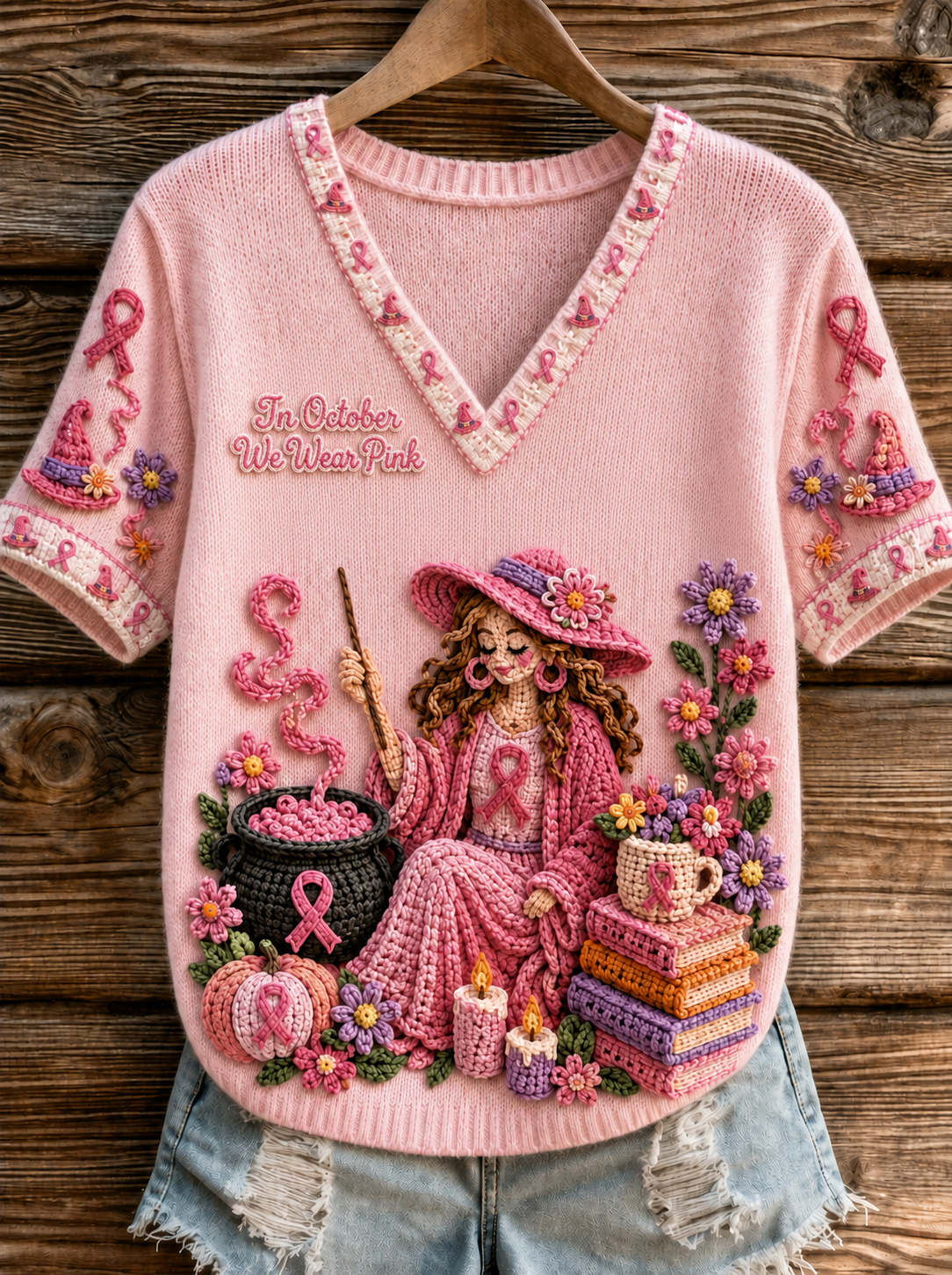 Kvinnors t-shirt i oktober där vi bär rosa