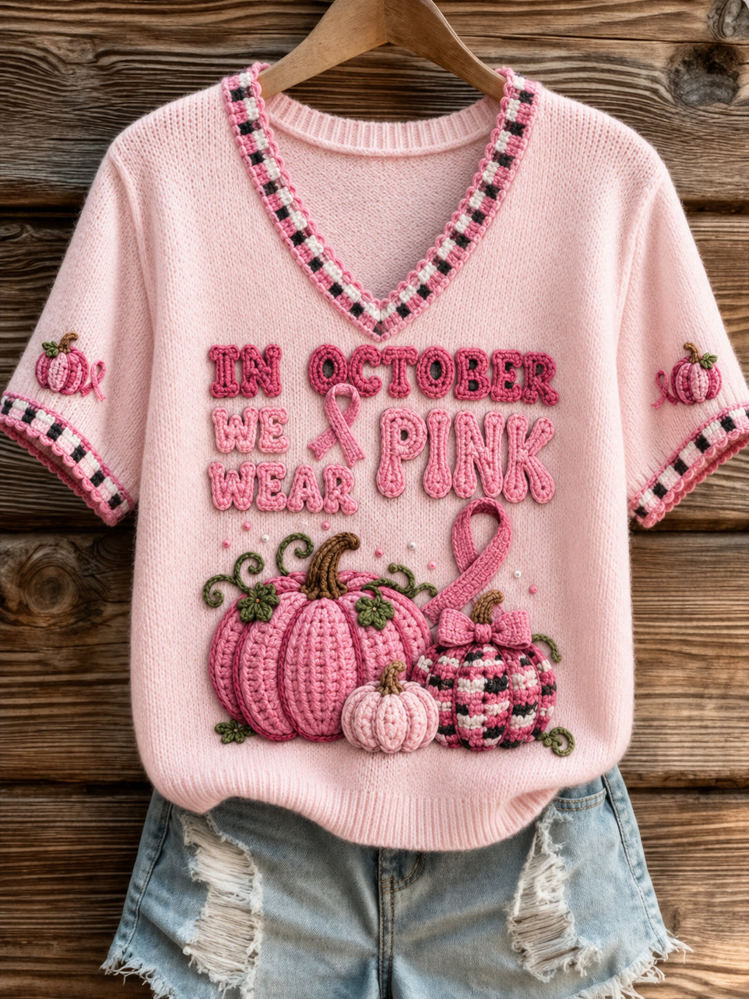 Kvinnors t-shirt i oktober där vi bär rosa