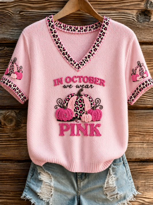 Kvinnors t-shirt i oktober där vi bär rosa