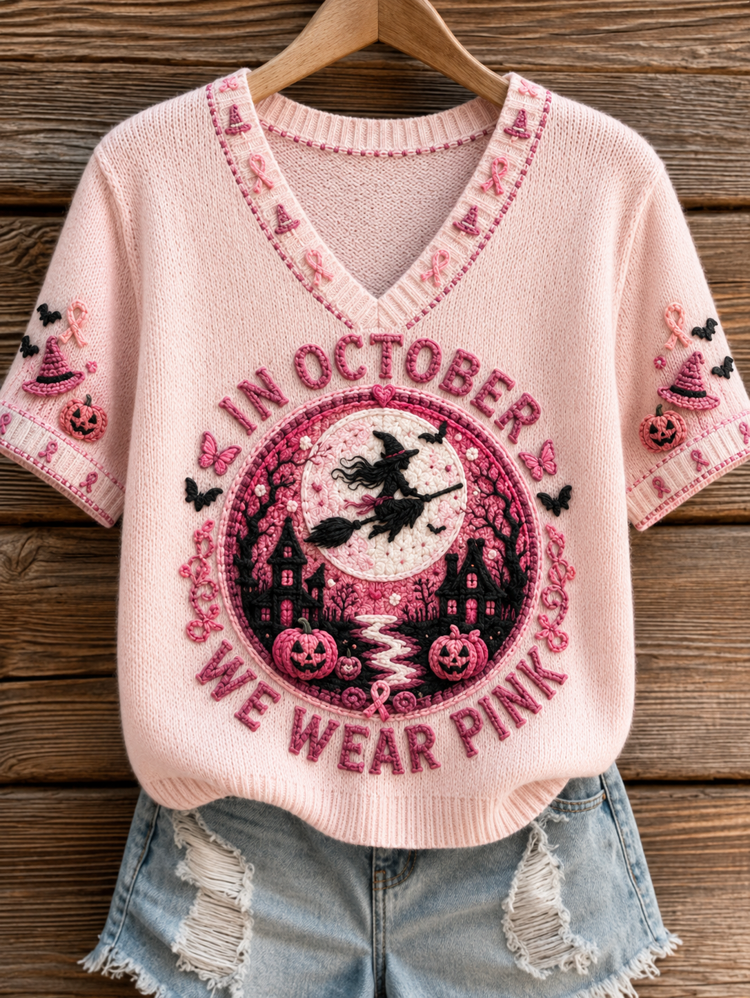 Kvinnors t-shirt i oktober där vi bär rosa