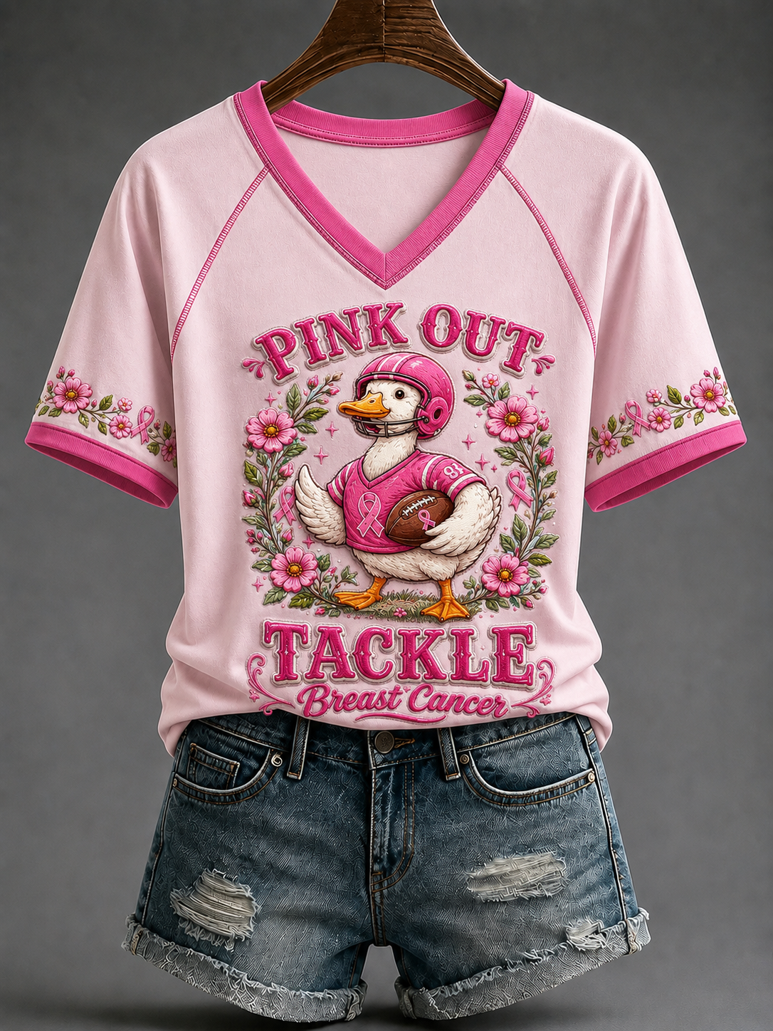 Kvinnor Pink Out V-hals Off-axel Kort-ärmad T-shirt