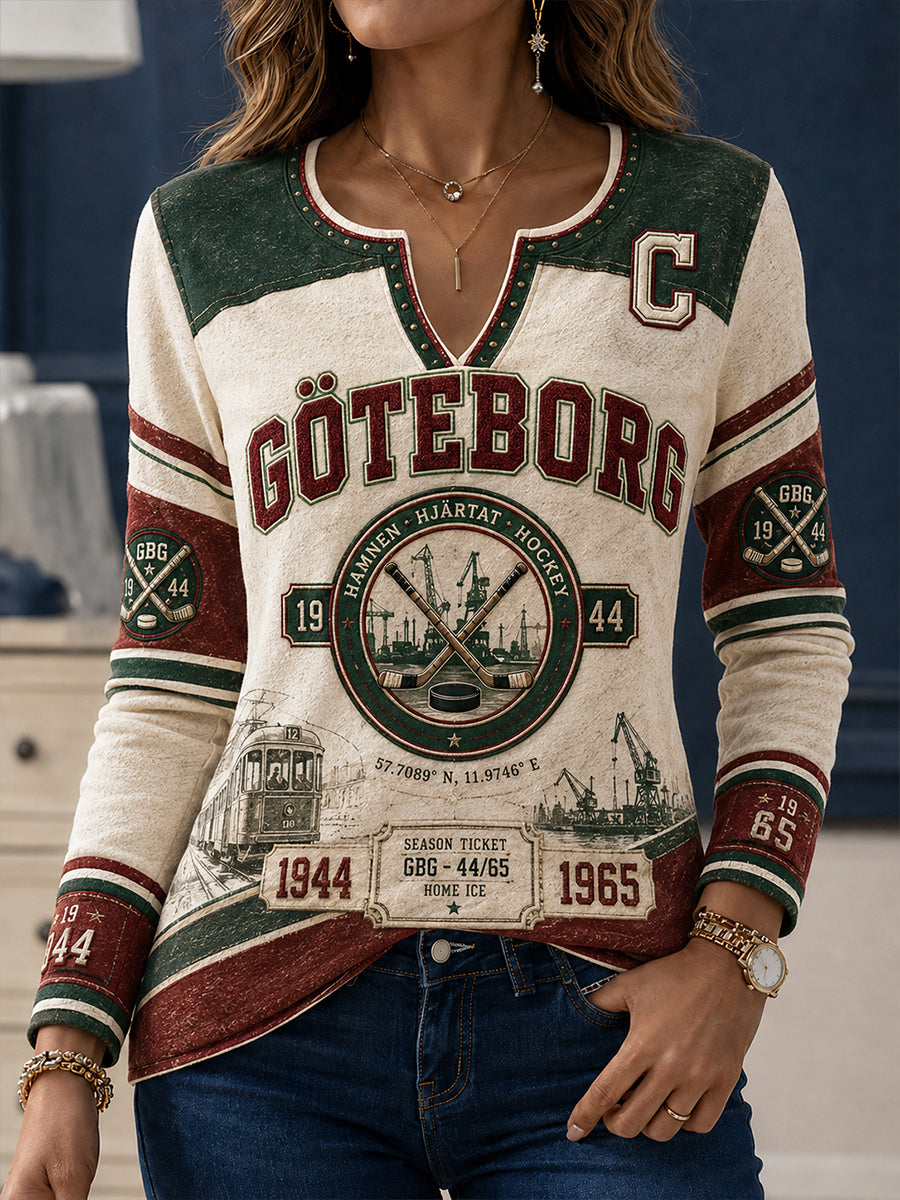 Kvinnors 1944 Göteborg Hockeyarv Våffelmönstrad Långärmad