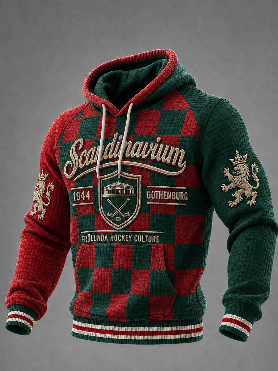 Vintage Göteborgshockeymönstrad patchwork-hoodie